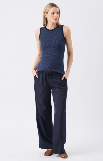 Tamara Satin Pull-On Pant (Midnight) by Tiffany Rose