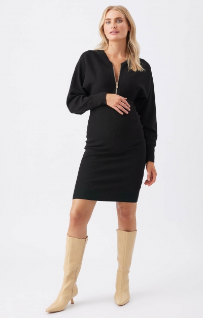 Zip Knit Nursing Dress (Black) by Tiffany Rose