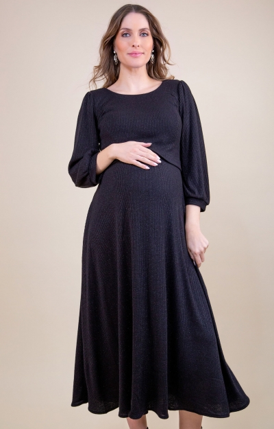 Robe d'allaitement côtelée Vivian en Noir Scintillant by Tiffany Rose