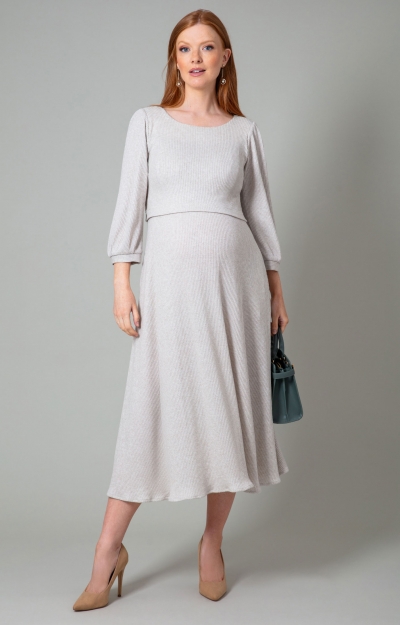 Vivian Ribbed Maternity & Nursing Dress Latte by Tiffany Rose