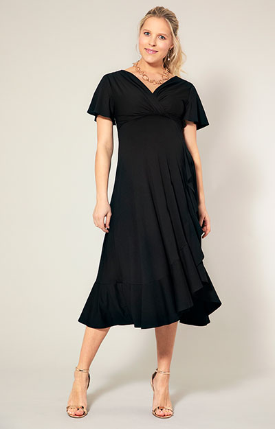 Waterfall Maternity Midi Dress Black by Tiffany Rose