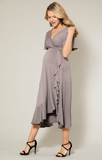 Waterfall Maternity Midi Dress Taupe Grey by Tiffany Rose