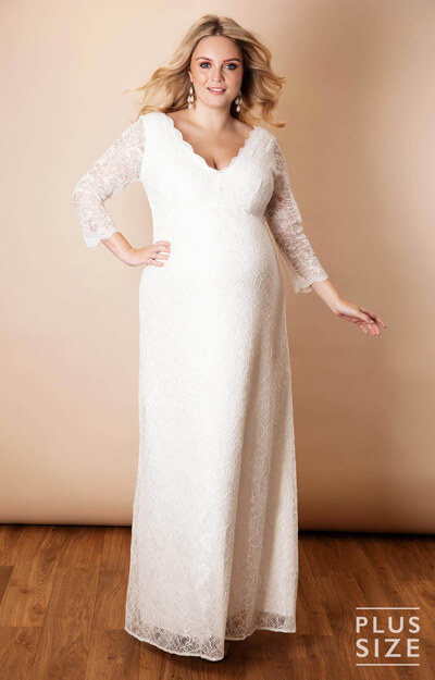 Chloe Lace Plus Size Maternity Wedding Gown Ivory by Tiffany Rose