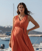 PIETRO BRUNELLI St Tropez Cotton V-Neck Maternity Dress (Greek Clay) from Tiffany Rose