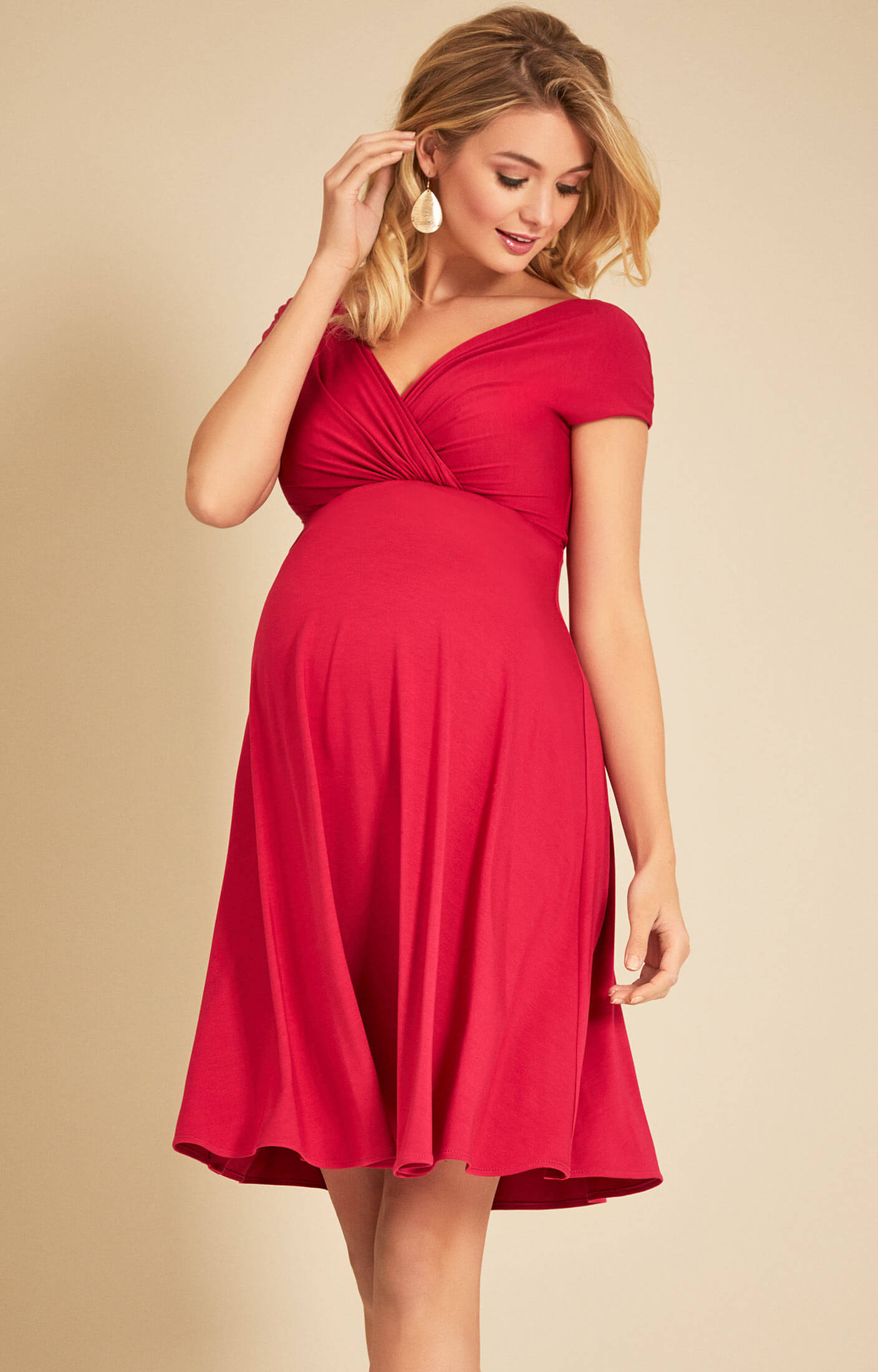 bright red maternity dress