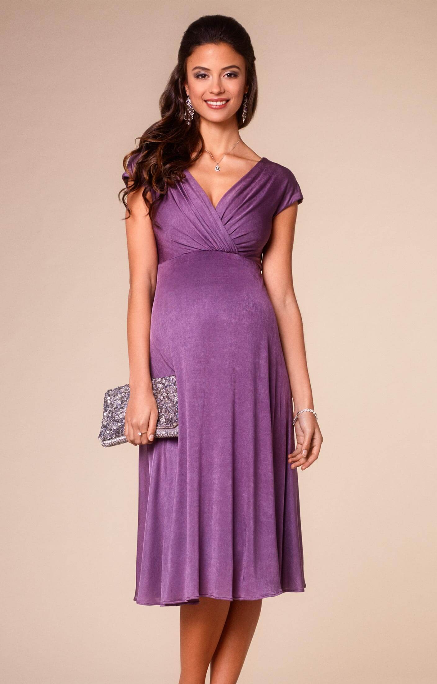 Maternité Robe De Grossesse Longue Asymétrique Texturée Lilas