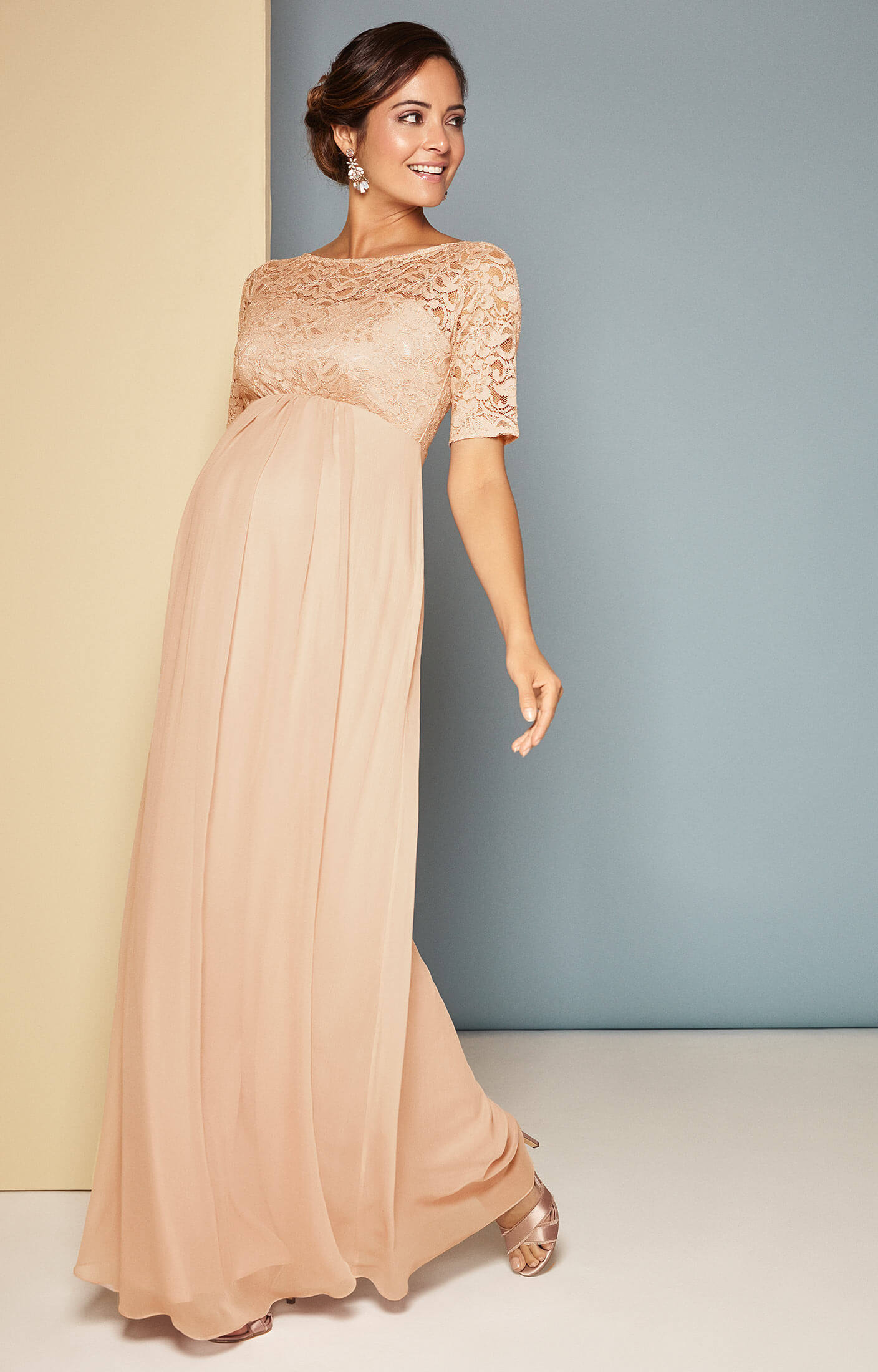 Alaska Maternity Chiffon Gown in Peach Blush - Maternity Wedding ...