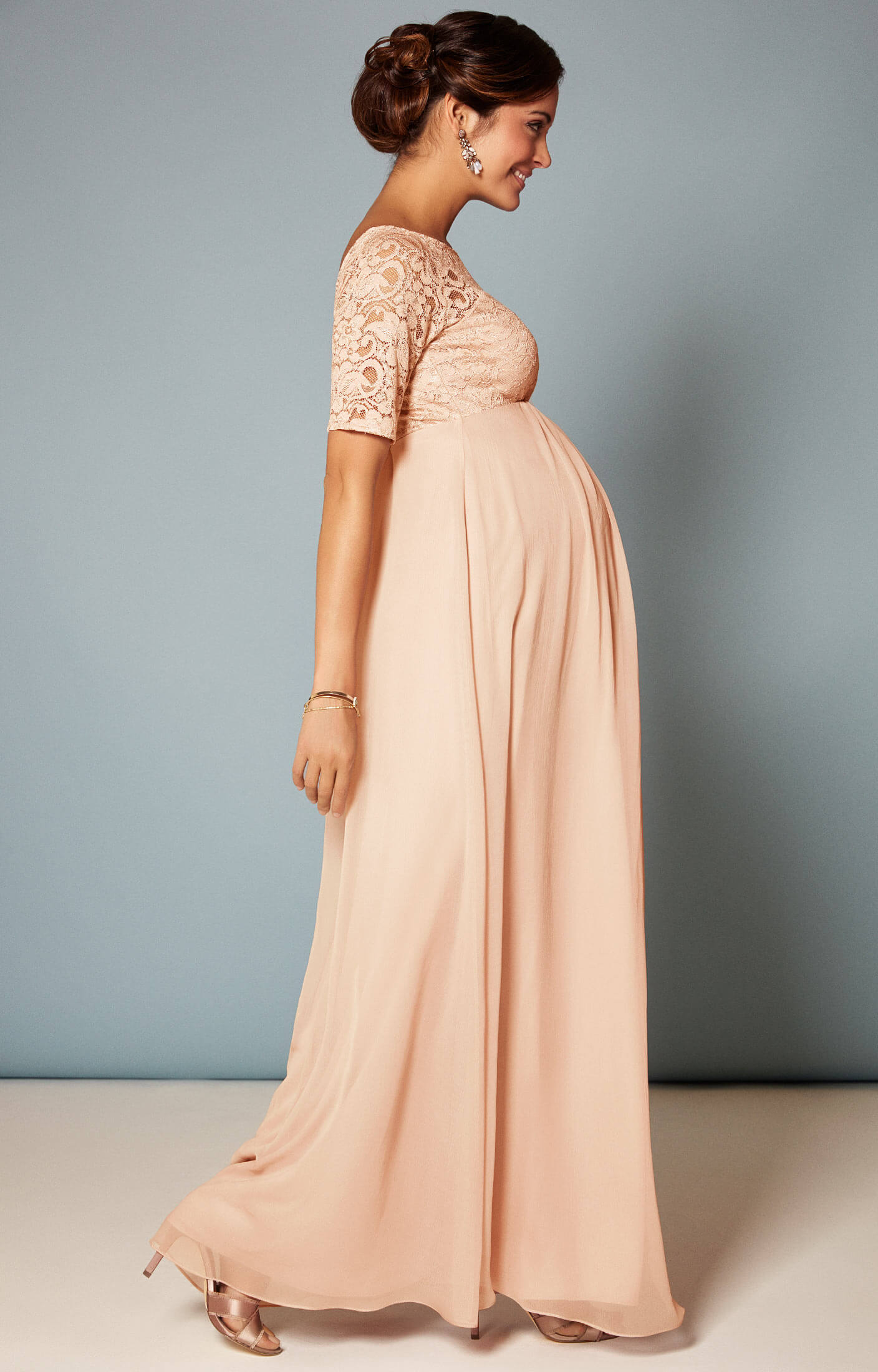 Alaska Maternity Silk Chiffon Gown in Peach Blush - Maternity Wedding ...