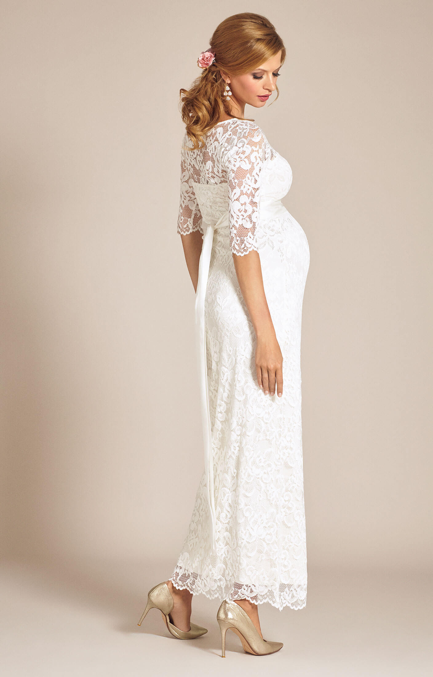 Amelia Lace Maternity Wedding Dress Long (Ivory) - Maternity