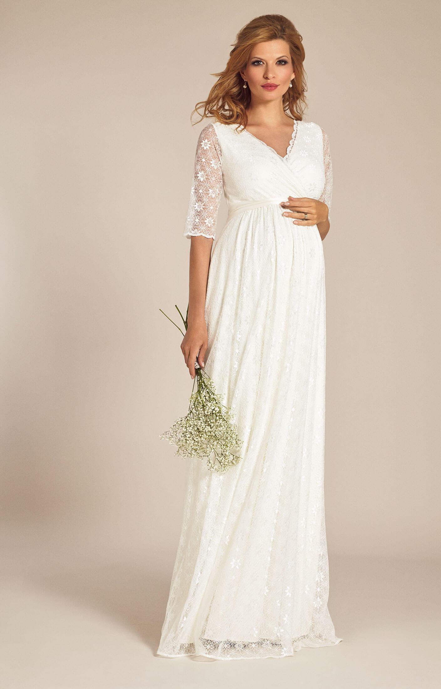 white lace maternity wedding dress