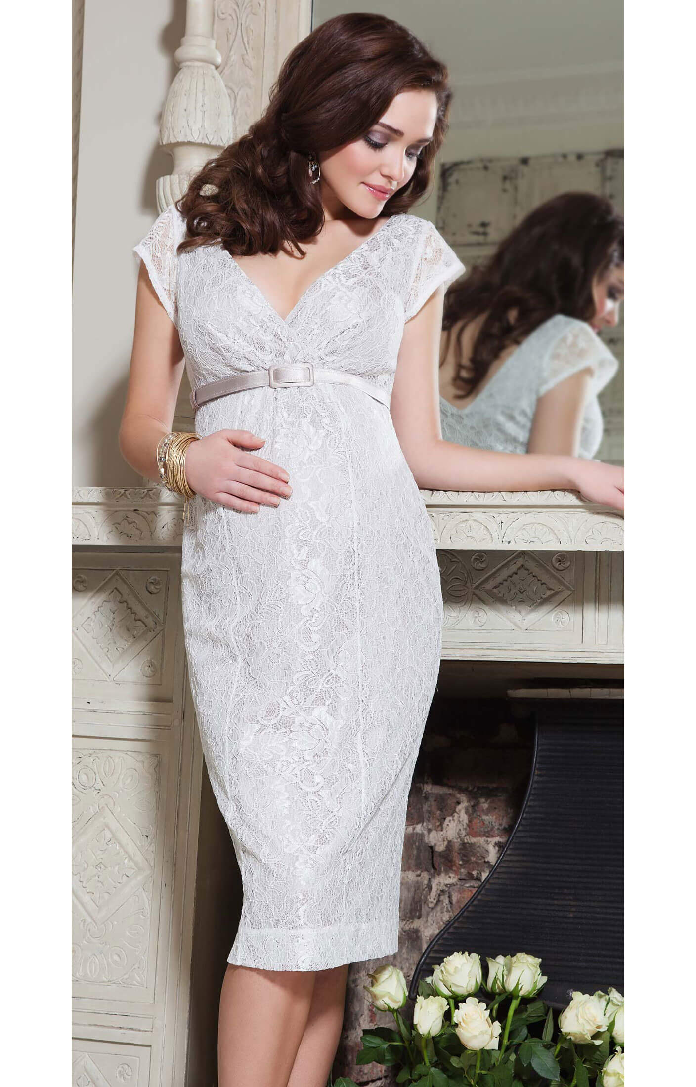 Evelyn Maternity Dress (White Sand ...