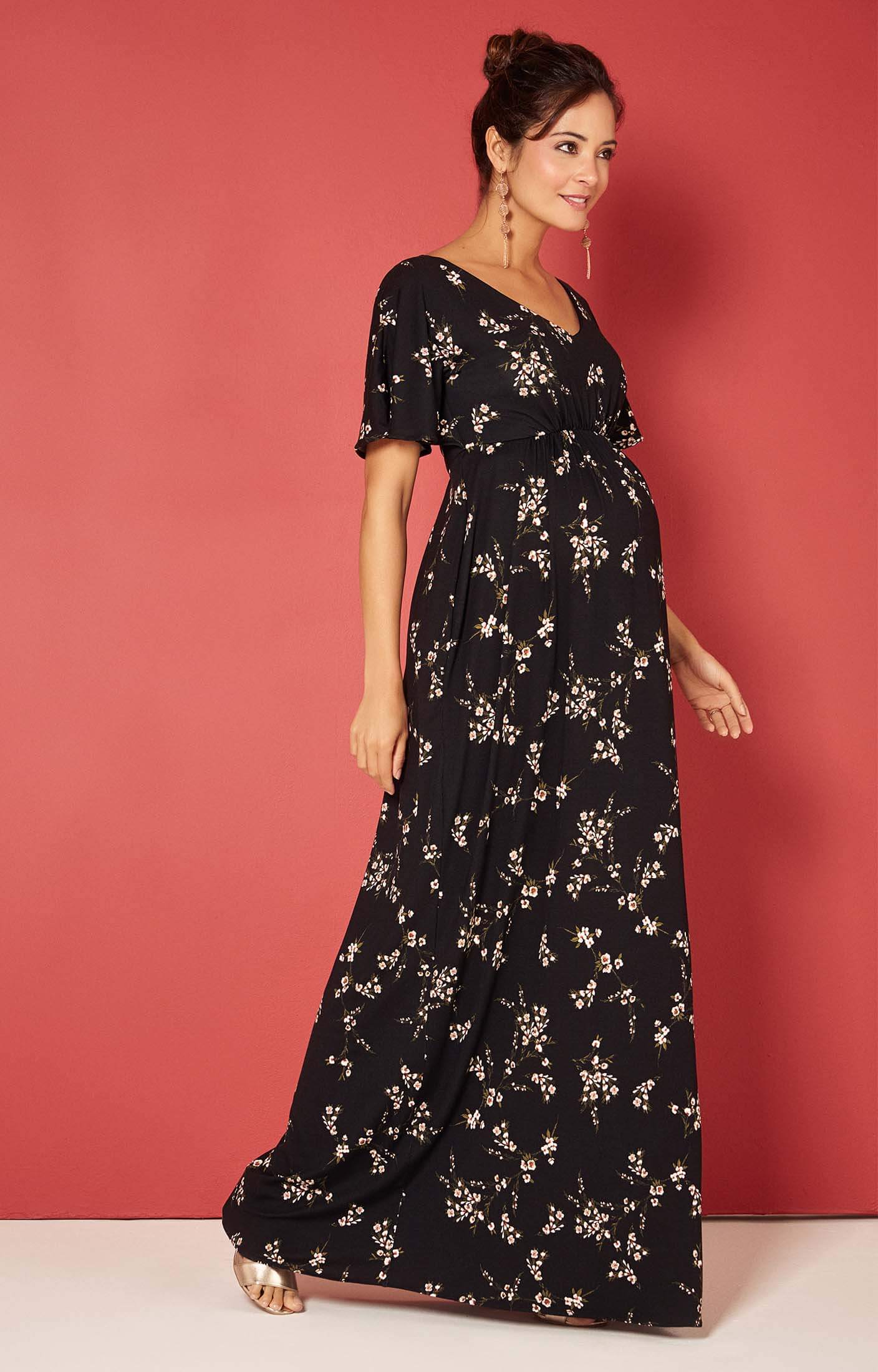 Kimono Maternity Maxi Dress in black ...