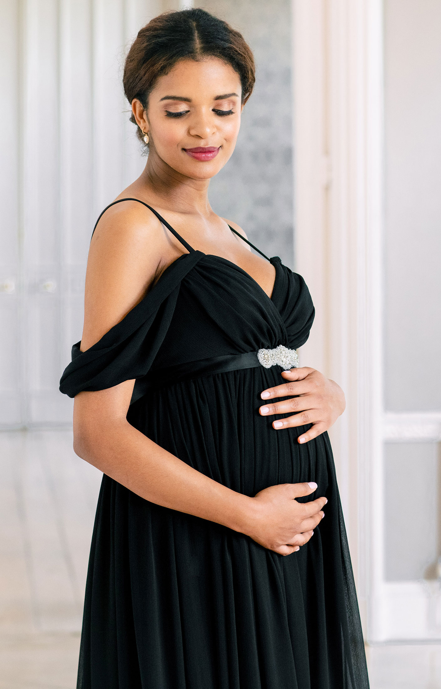 Maternity Dress Suitable For Breastfeeding In Black | Happy Mama | SilkFred  US