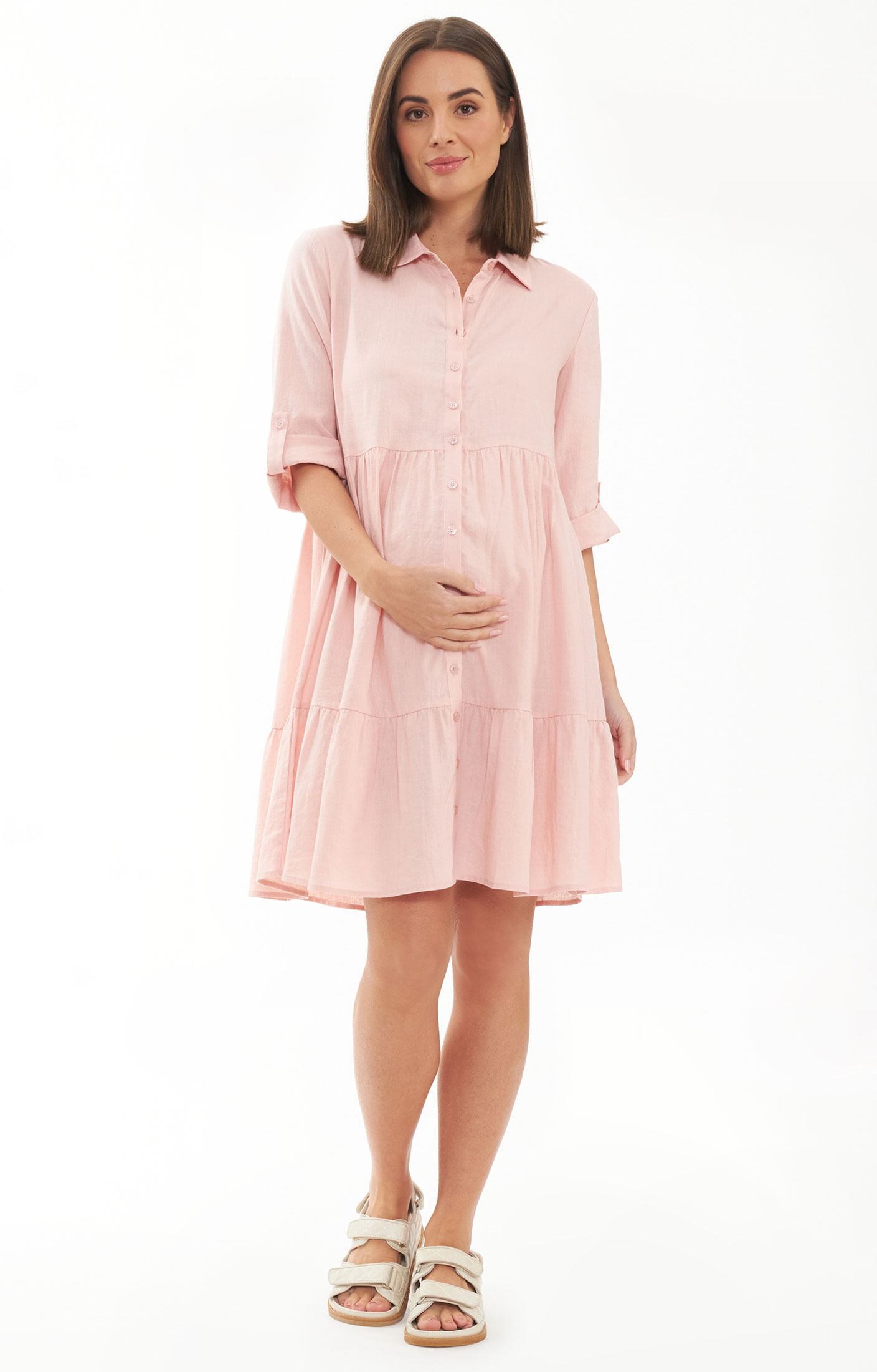 Adel Linen Maternity and Nursing Dress (Soft Pink) - Maternity