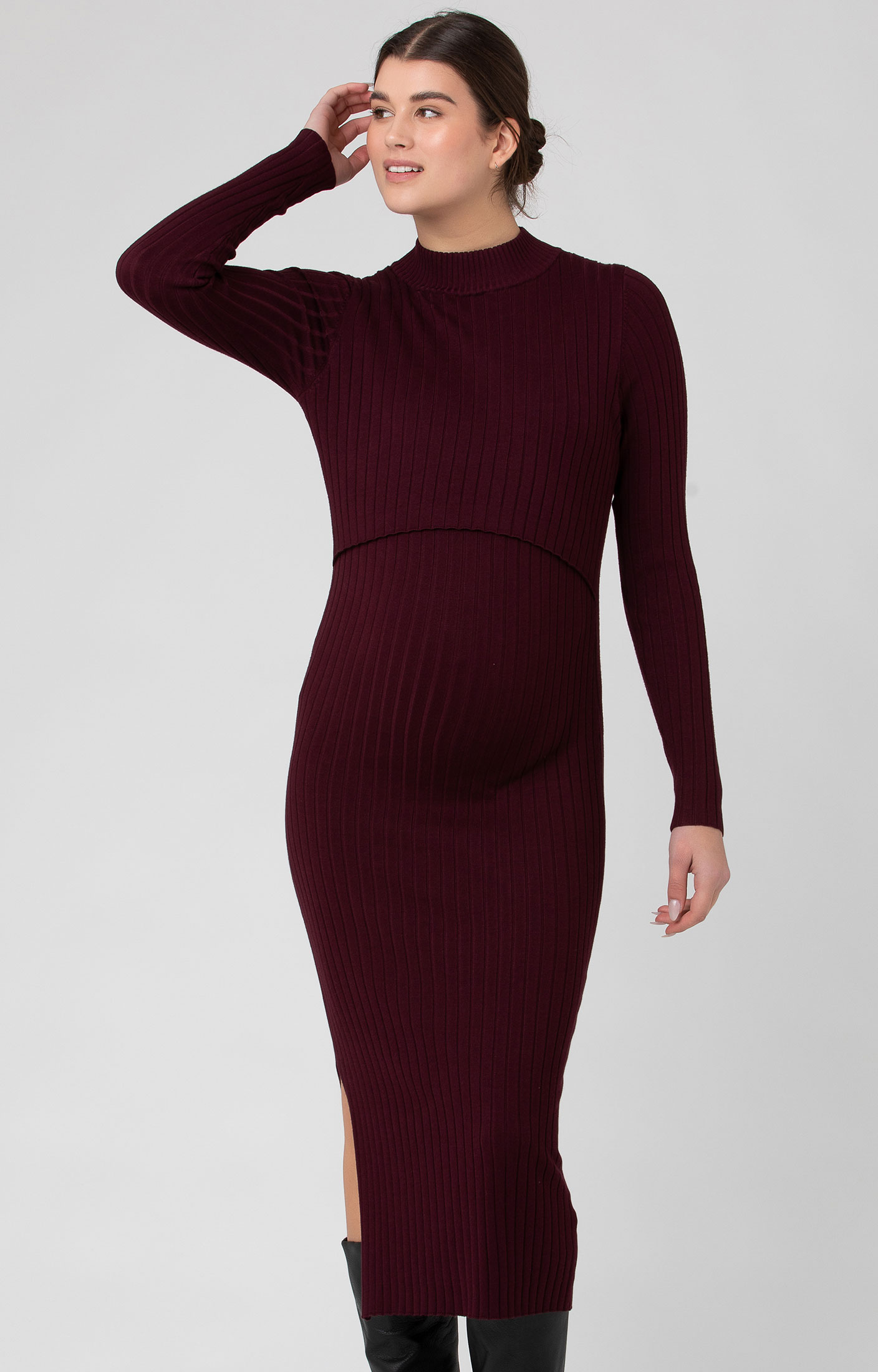 Nella Rib Nursing Knit Dress Maroon Maternity Wedding Dresses 