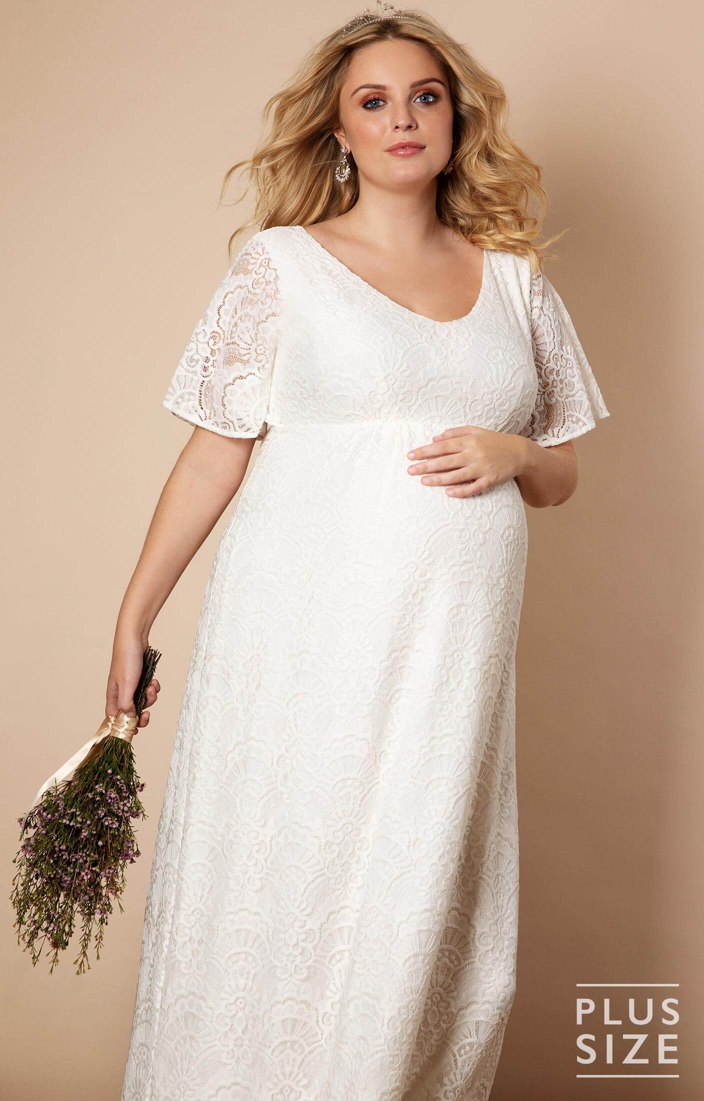 Edith Kimono Plus Size Maternity Wedding Gown Ivory - Maternity Wedding ...