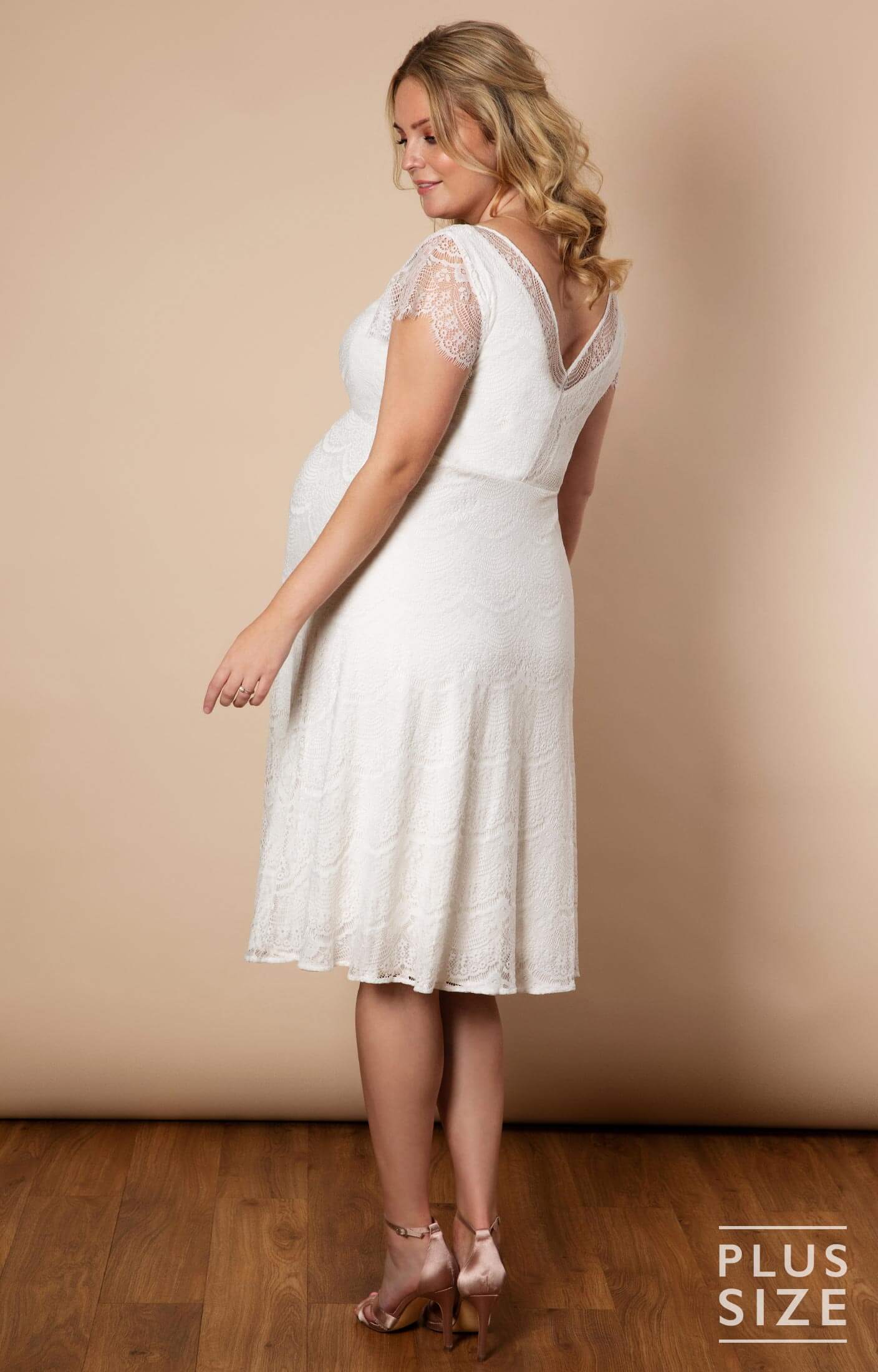 white knee length dress plus size