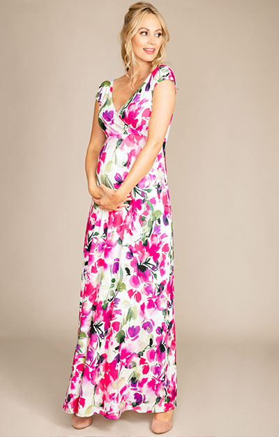 Alana Maternity Maxi Dress Fuchsia Florals by Tiffany Rose