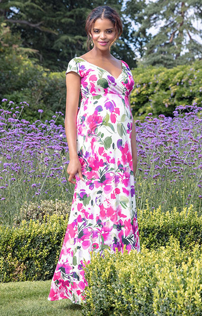 Alana Maxi Gravidklänning Fuchsia Blommor by Tiffany Rose