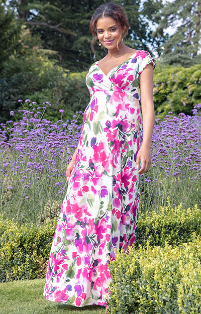 Alana Maxi Gravidklänning Fuchsia Blommor by Tiffany Rose