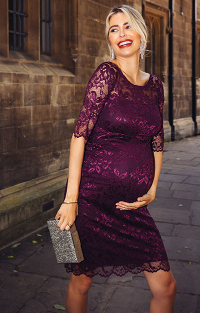 Amelia Lace Maternity Dress Short Claret by Tiffany Rose
