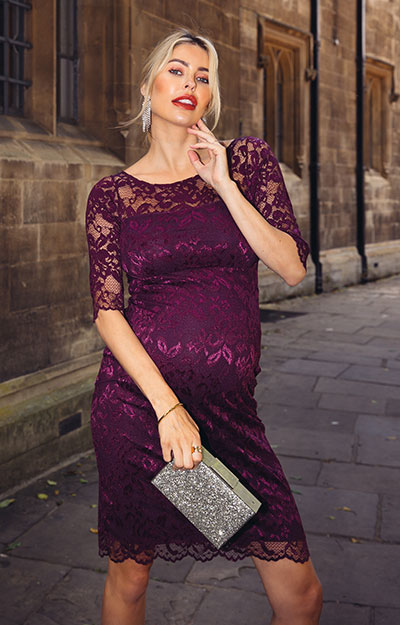 Amelia Lace Maternity Dress Short Claret by Tiffany Rose