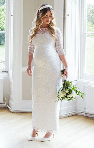 Amelia Lace Maternity Wedding Dress Long (Ivory) by Tiffany Rose