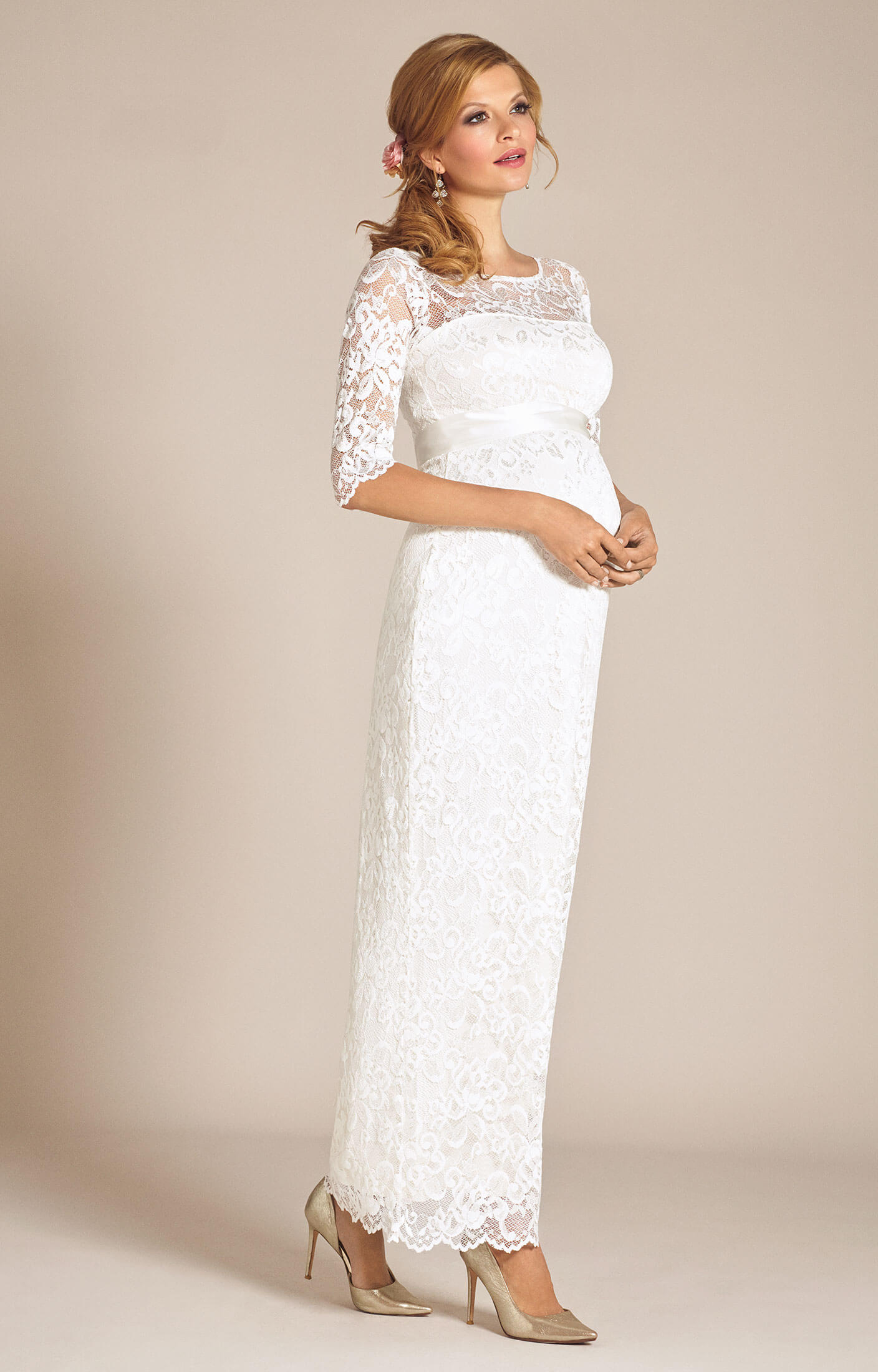 Amelia Lace Maternity Wedding Dress Long (Ivory) - Maternity