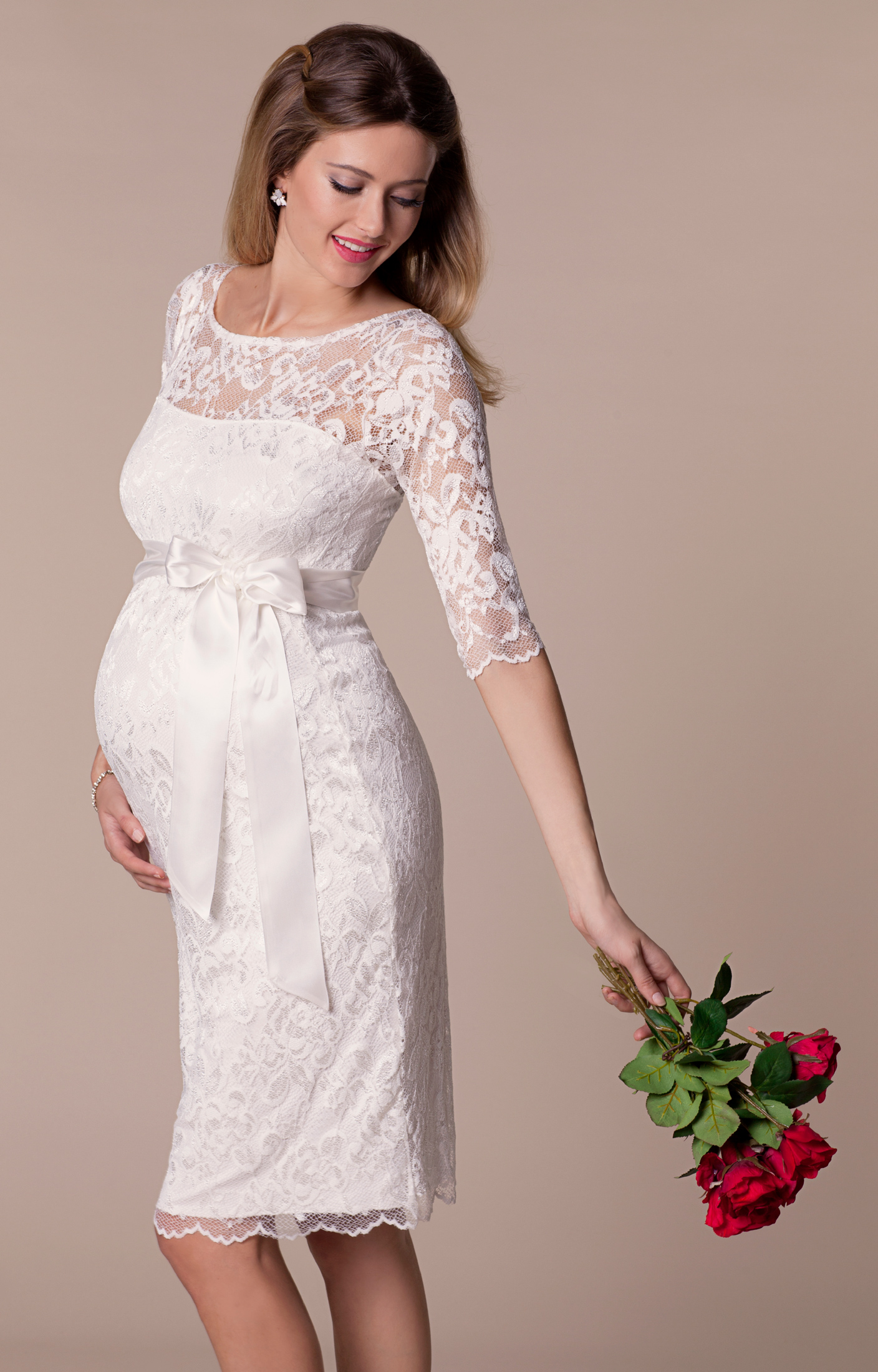 Amelia Lace Maternity Dress Short (Hot Mandarin)