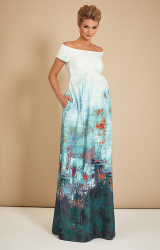 Robe de Grossesse Épaules Dénudées Aria Longue Dégradé Aqua by Tiffany Rose