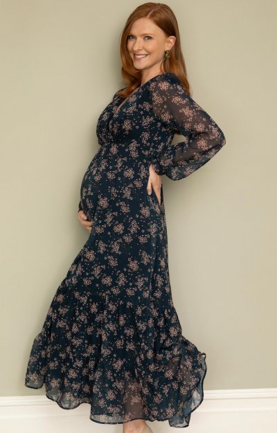 Maxi-Umstandskleid Bella (Disty Navy Floral) by Tiffany Rose