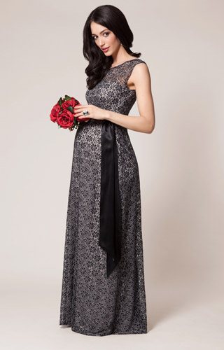 Daisy Umstandsabendkleid lang (Schwarz und Silber) by Tiffany Rose