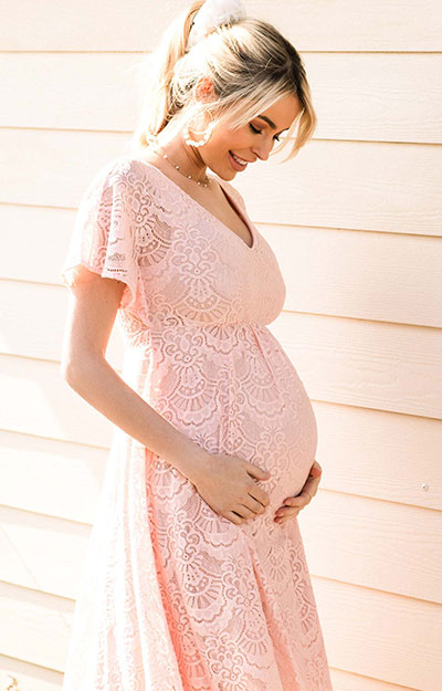Edith Kimono Maternity Dress in Seashell Pink by Tiffany Rose