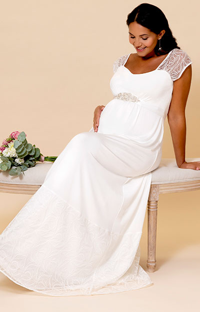 Robe de mariée de maternité Erin longue en dentelle ivoire à motif feuillage by Tiffany Rose