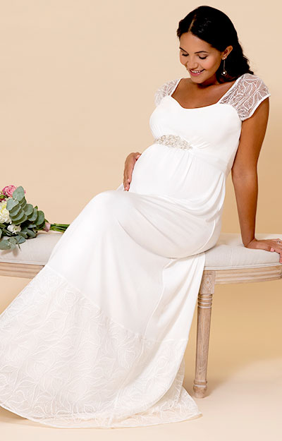 Robe de mariée de maternité Erin longue en dentelle ivoire à motif feuillage by Tiffany Rose