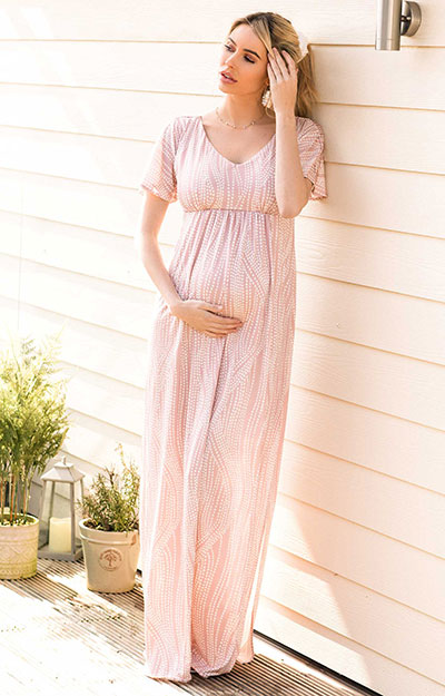 Kimono Maternity Maxi Dress Dotty Pink by Tiffany Rose