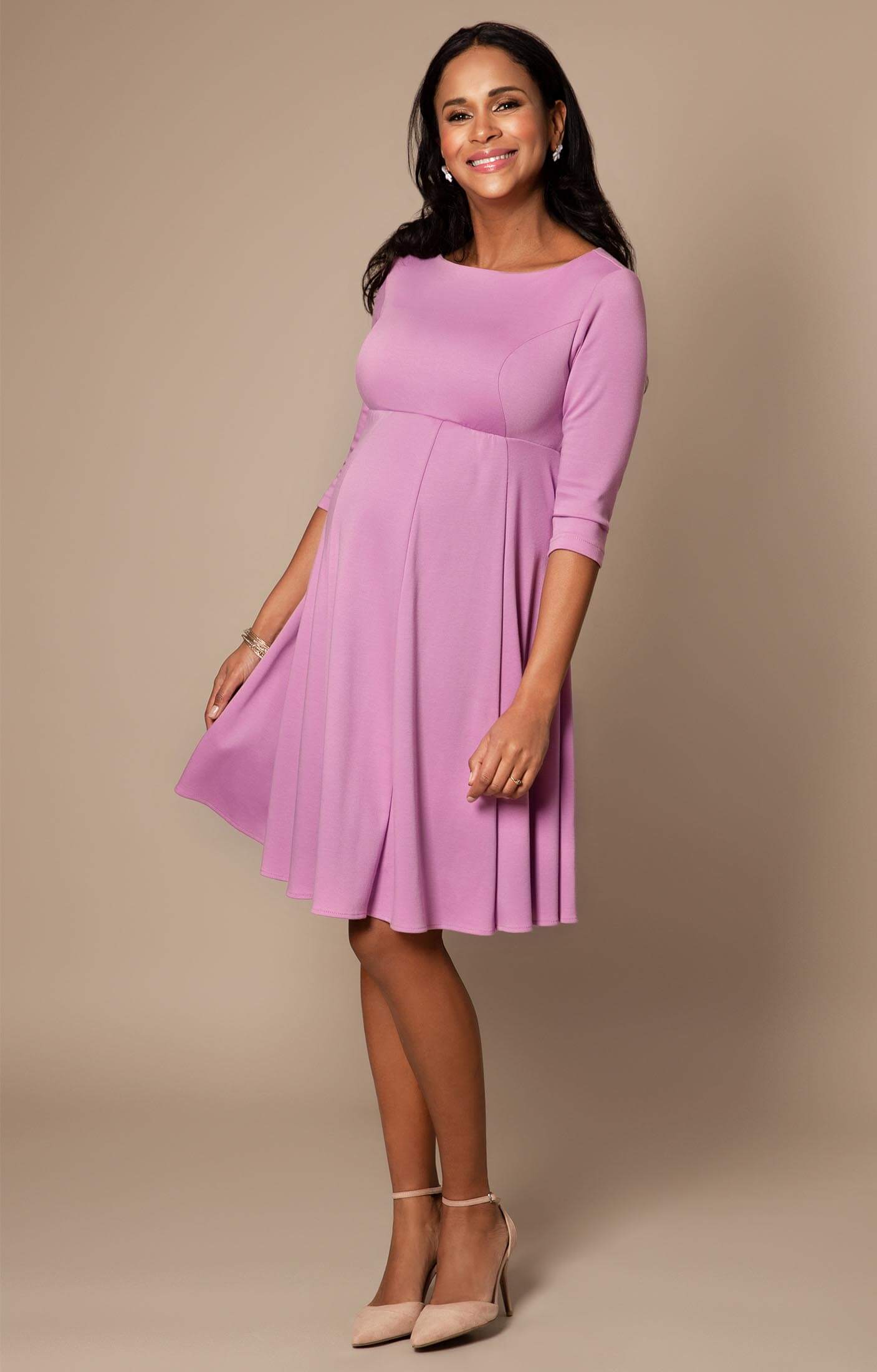 Sienna Short Maternity Dress With Sleeves In Lilac Pink - Maternity ...