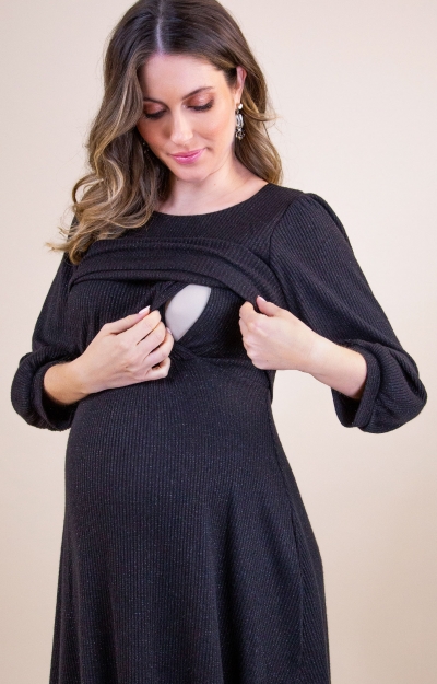 Vivian Maternity & Nursing Dress Sparkle Black by Tiffany Rose