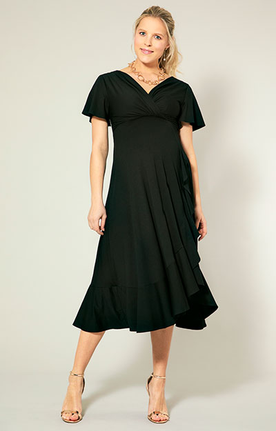 Waterfall Maternity Midi Dress Black by Tiffany Rose