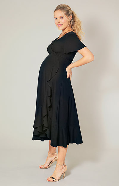 Waterfall Maternity Midi Dress Black by Tiffany Rose