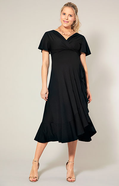 Waterfall Maternity Midi Dress Black by Tiffany Rose