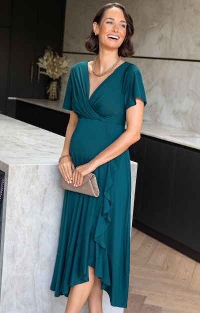 Waterfall Midi Dress Deep Green by Tiffany Rose