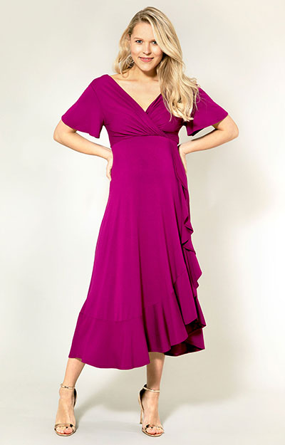 Waterfall Maternity Midi Dress Orchid Pink by Tiffany Rose