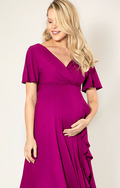 Waterfall Maternity Midi Dress Orchid Pink by Tiffany Rose