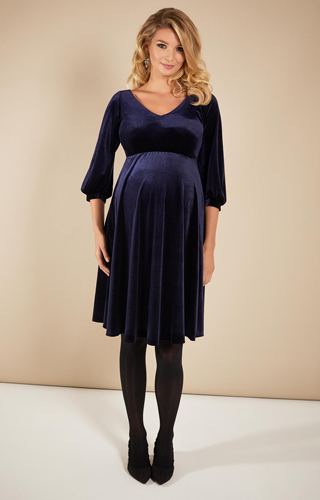 Roxie Umstandskleid aus Samtkleid in Blau by Tiffany Rose
